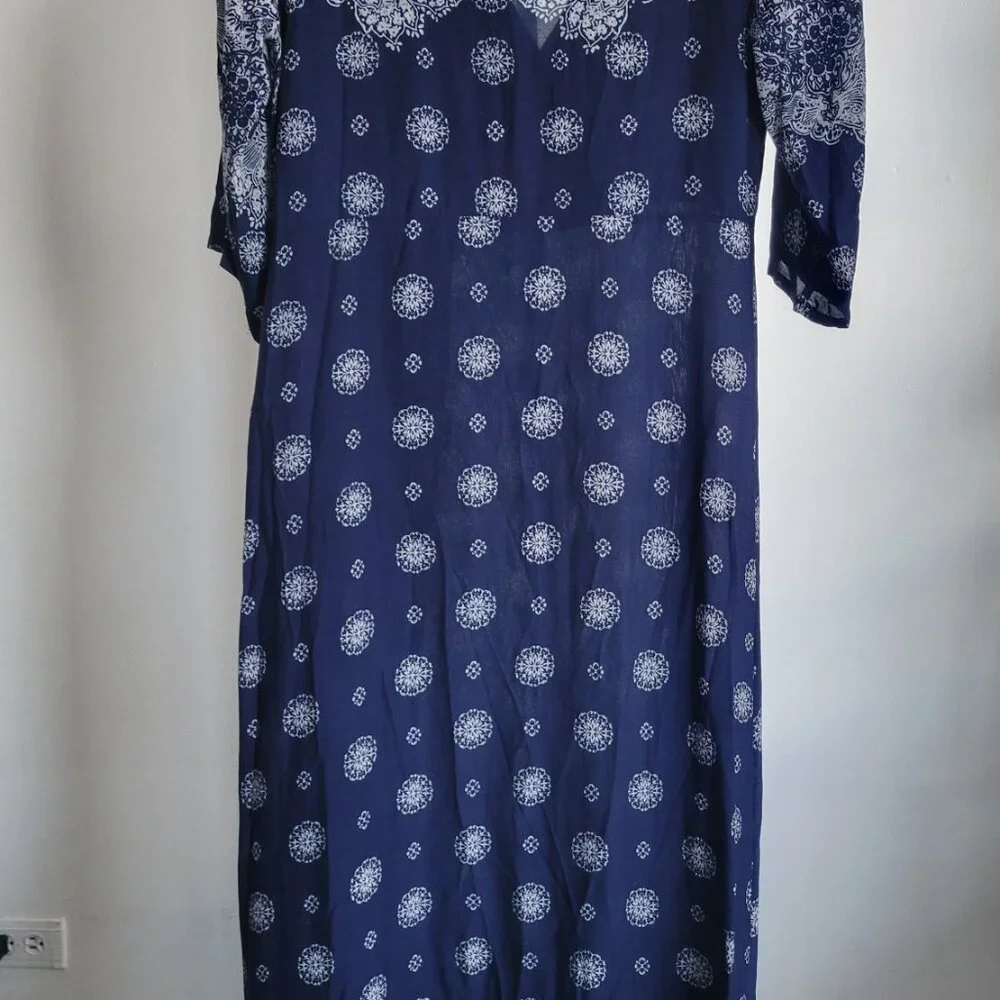 Biubiu Women’s Long Wrap Short Sleeve Navy Blue Boho Bohemian Maxi Dress (Size: - Picture 8 of 15